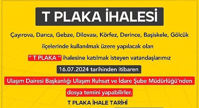 8 ilçede 86 yeni T plaka için ihale yapılacak