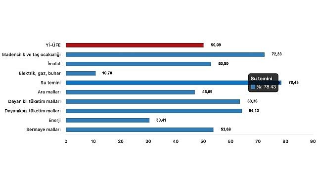 Tüik: Yurt İçi Üretici Fiyat Endeksi (Yİ-ÜFE) yıllık %50,09 arttı, aylık %1,38 arttı