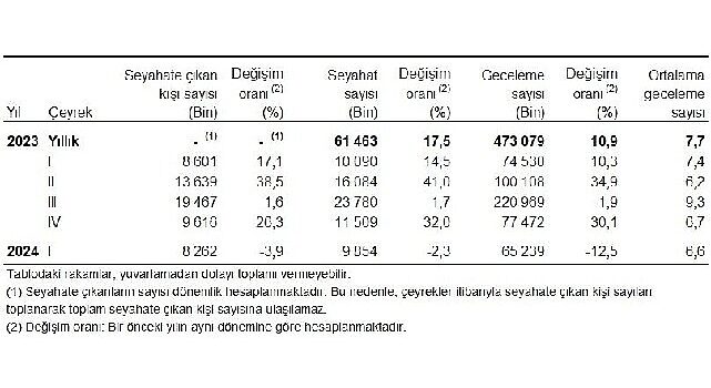 Tüik: Yurt içinde ikamet eden 8 milyon 262 bin kişi seyahate çıktı