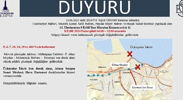 8 Eylül Pazar sabahı ulaşıma maraton düzenlemesi